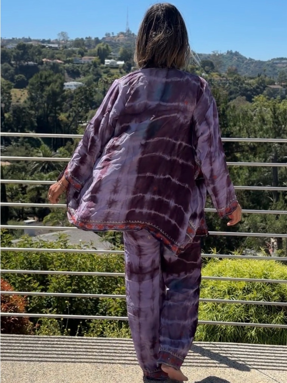 Sun Child 2PC silk Purple Tie-Dye Jacket & Pants Festival Coachella one size - Picture 5 of 11
